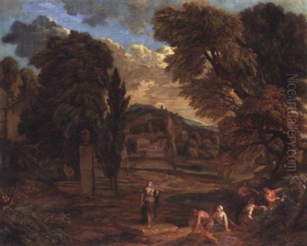 A Classical Landscape With Figures by Peter (Pieter Andreas) Rysbrack