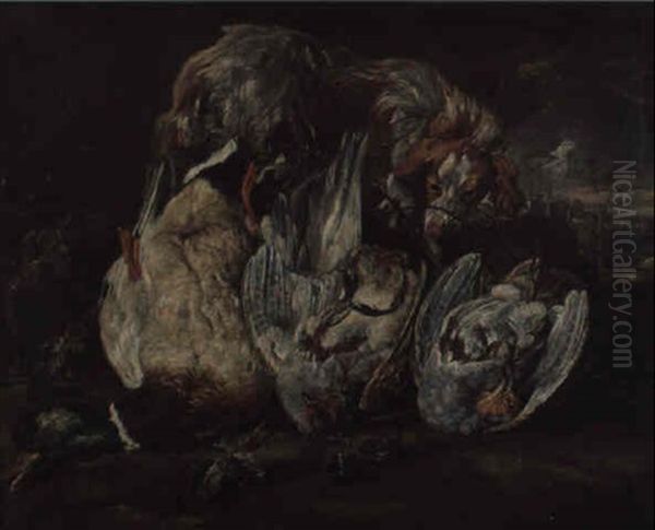 Stilleben Mit Totem Federvieh Und Hund Oil Painting by Peter (Pieter Andreas) Rysbrack