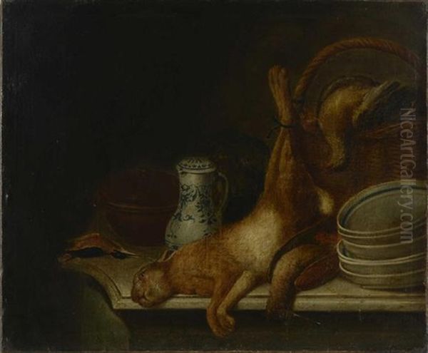 Nature Morte Au Lievre, A La Becasse Et A La Perdrix Poses Sur Un Entablement Oil Painting by Gerard Rysbraeck