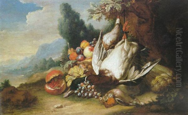 Nature Morte Au Gibier Et Corbeille De Fruits Oil Painting by Gerard Rysbraeck