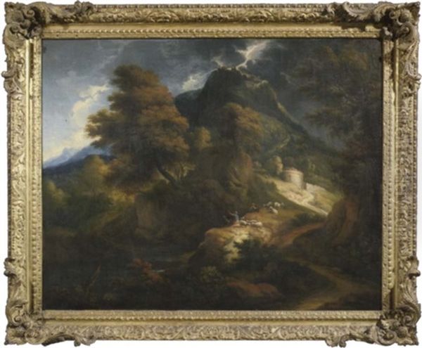 Wilde Gebirgslandschaft In Gewitterstimmung Mit Rastenden Hirten Oil Painting by Pieter Rysbraeck