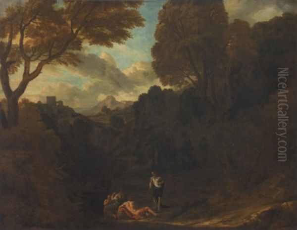 Italianate Landscape With Classical Scene Oil Painting by Pieter Rysbraeck