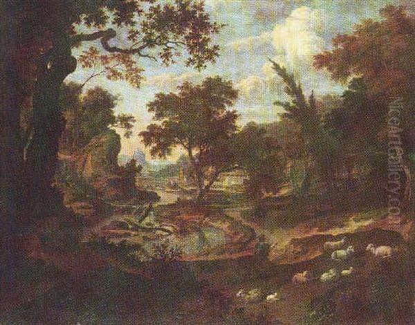 A Classical Landscape With The Widow Of Phocion Oil Painting by Pieter Rysbraeck