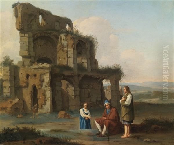 Peasants Before Roman Ruins Oil Painting by Warnard van Rysen