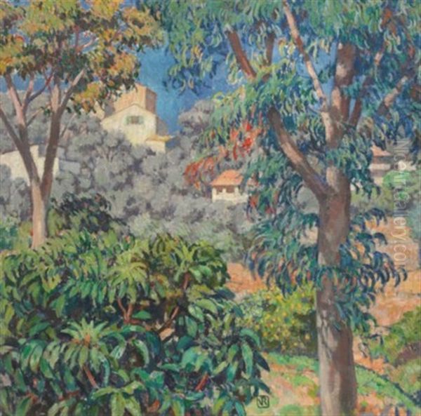 Villas Vues A Travers Les Eucalyptus, La Mortola Oil Painting by Theo van Rysselberghe