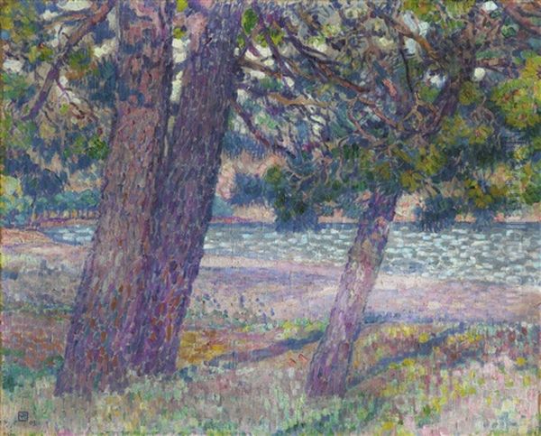 Pins A Cavalaire (3 Troncs) Oil Painting by Theo van Rysselberghe