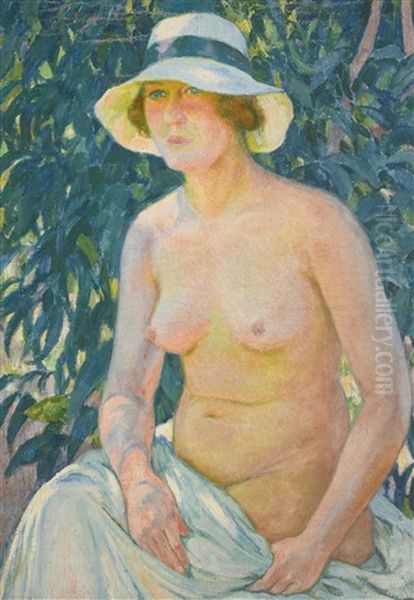 Nu Au Panama, De Face Oil Painting by Theo van Rysselberghe