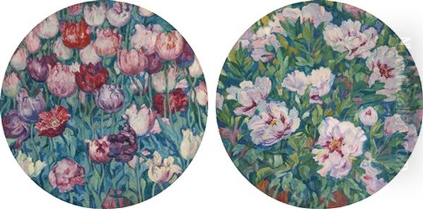 Tulipes & Pivoines (a Pair) Oil Painting by Theo van Rysselberghe