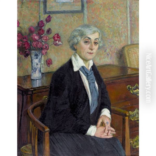 Madame Van Rysselberghe Aux Tulipes Oil Painting by Theo van Rysselberghe