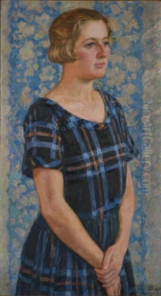 Portrait De Monique Schlumberger En Bleu Oil Painting by Theo van Rysselberghe