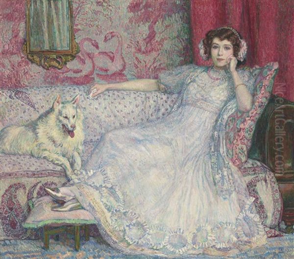 Portrait D'helene Keller (la Dame En Blanc) Oil Painting by Theo van Rysselberghe