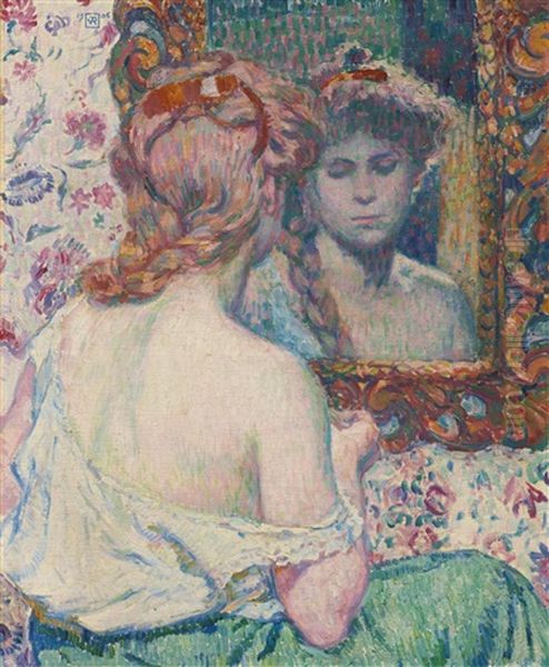 Femme Au Miroir Oil Painting by Theo van Rysselberghe