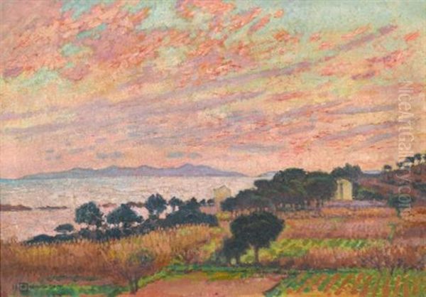 La Baie Au Soleil Couchant (saint Clair) Oil Painting by Theo van Rysselberghe