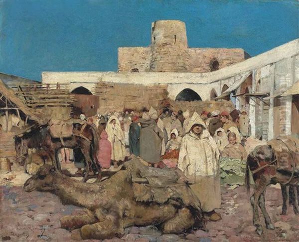 A Market In Tangiers Oil Painting by Theo van Rysselberghe