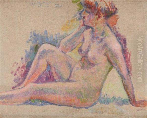 Baigneuse Assise Vers La Gauche Oil Painting by Theo van Rysselberghe