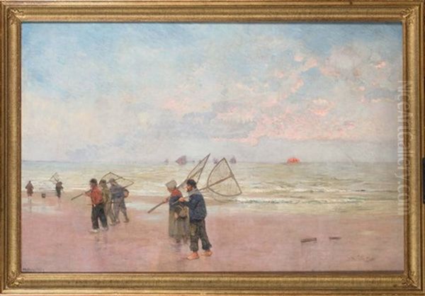 Pecheurs De Crevettes Sur La Plage Oil Painting by Theo van Rysselberghe