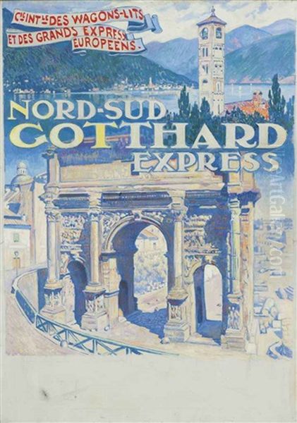 Nord-sud Gotthard Express (poster Design For La Compagnie Des Wagons-lits) Oil Painting by Theo van Rysselberghe