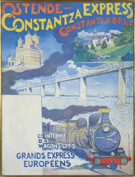 Ostende-constantza Express Constantinople (poster Design For La Compagnie Des Wagons-lits) Oil Painting by Theo van Rysselberghe