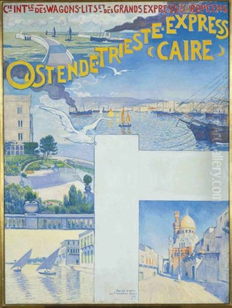 Ostende-trieste Caire Express (poster Sketch For La Compagnie Des Wagons-lits) Oil Painting by Theo van Rysselberghe