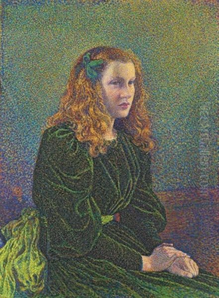 Jeune Femme En Robe Verte, Germaine Marechal Oil Painting by Theo van Rysselberghe