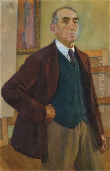 Autoportrait Au Gilet Vert Oil Painting by Theo van Rysselberghe