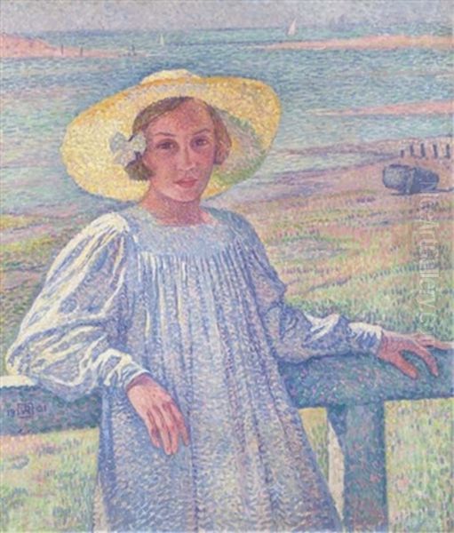 Jeune Fille Au Chapeau De Paille - Elisabeth Van Rysselberghe Oil Painting by Theo van Rysselberghe