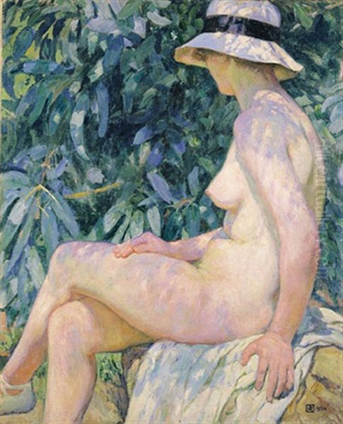 Naakt Met Panamahoed Oil Painting by Theo van Rysselberghe