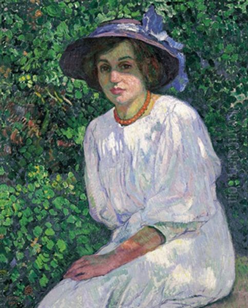 Elisabeth Van Rysselberghe Au Jardin, A Jersey - Jeune Fille Au Buisson Oil Painting by Theo van Rysselberghe