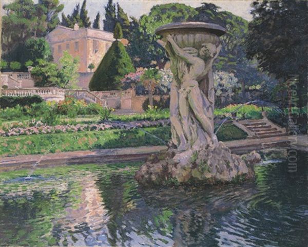 La Madrague (jardin Avec Villa Et Fontaine) Oil Painting by Theo van Rysselberghe