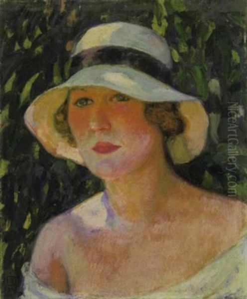 Vrouw Met Witte Hoed Oil Painting by Theo van Rysselberghe