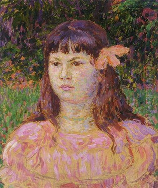 Le Ruban Rose (portrait De Sylvie Lacombe) Oil Painting by Theo van Rysselberghe