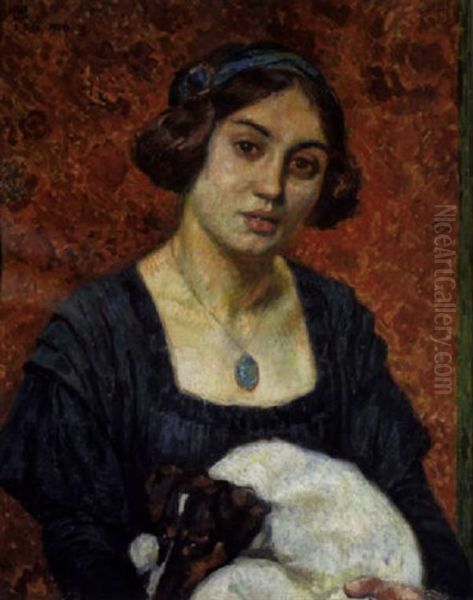 Elisabeth Van Rysselberghe Met Haar Gox-terrier Oil Painting by Theo van Rysselberghe