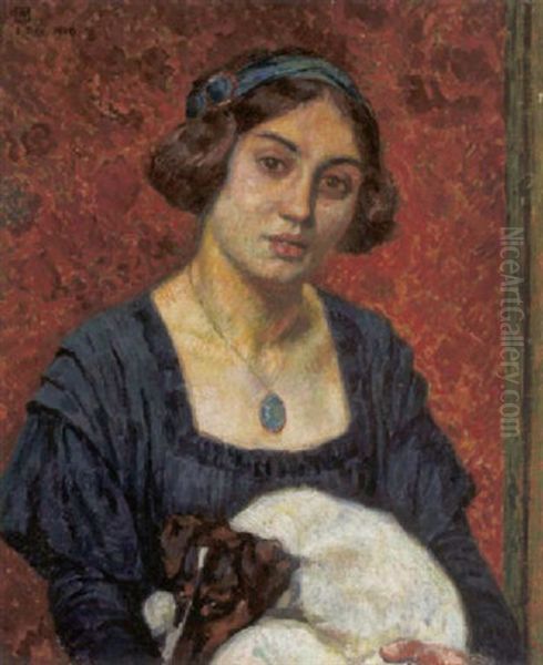 Elisabeth Van Rysselberghe Met Haar Fox-terrier Oil Painting by Theo van Rysselberghe