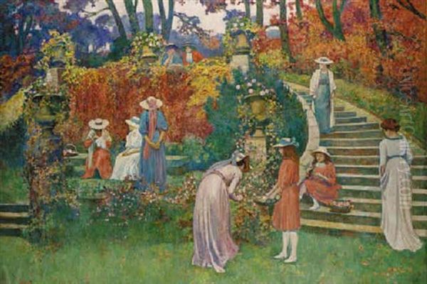 Le Jardin De Felicien Rops A Essonne Oil Painting by Theo van Rysselberghe