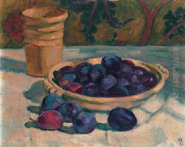 Nature Morte Aux Prunes Oil Painting by Theo van Rysselberghe