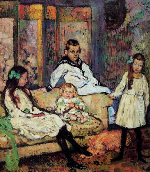 Les Enfants Bodenhausen Oil Painting by Theo van Rysselberghe