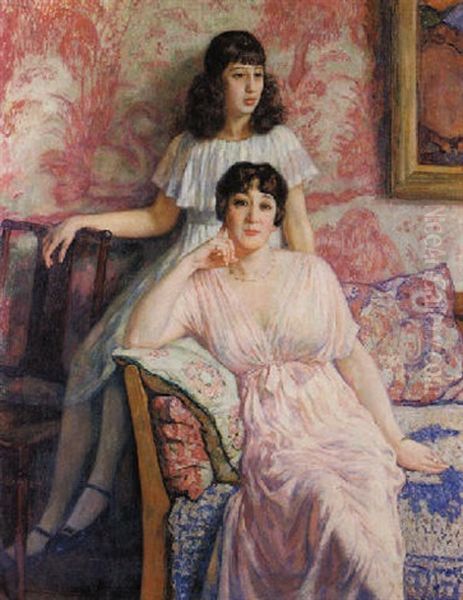 Portrait De Madame Boivin Et Sa Fille Pierrette Oil Painting by Theo van Rysselberghe