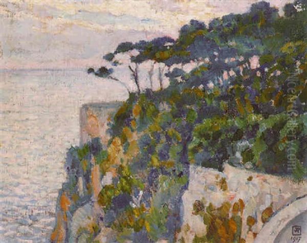 Pins A Monaco Oil Painting by Theo van Rysselberghe