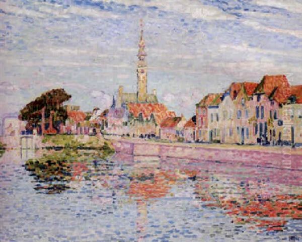 Ondergaande Zon Te Veere, Zeeland Oil Painting by Theo van Rysselberghe