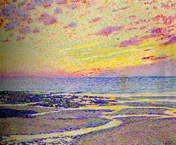 Plage A Maree Basse A Ambleteuse, Le Soir Oil Painting by Theo van Rysselberghe