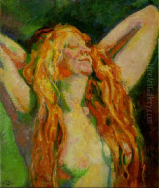 Femme Nue, Bras Eleves Oil Painting by Theo van Rysselberghe