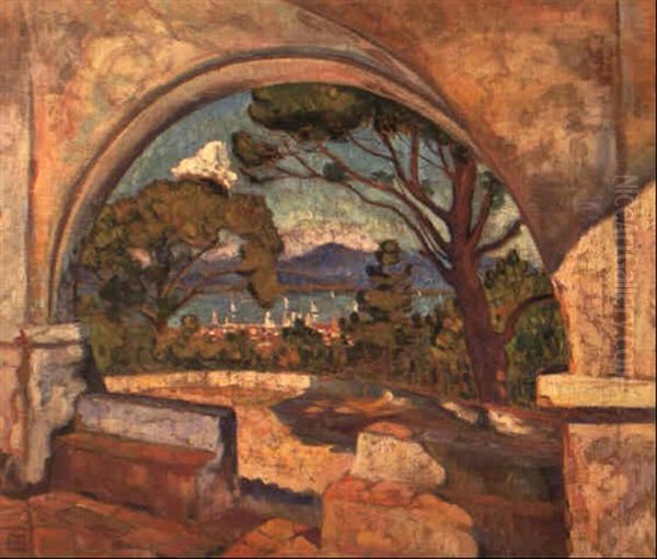 St. Tropez, Vue De La Chapelle St. Anne Oil Painting by Theo van Rysselberghe