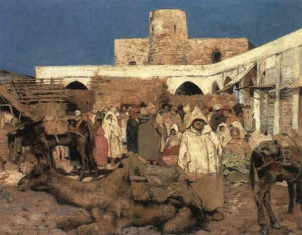 Figures In A Market Square, Tangiers Oil Painting by Theo van Rysselberghe