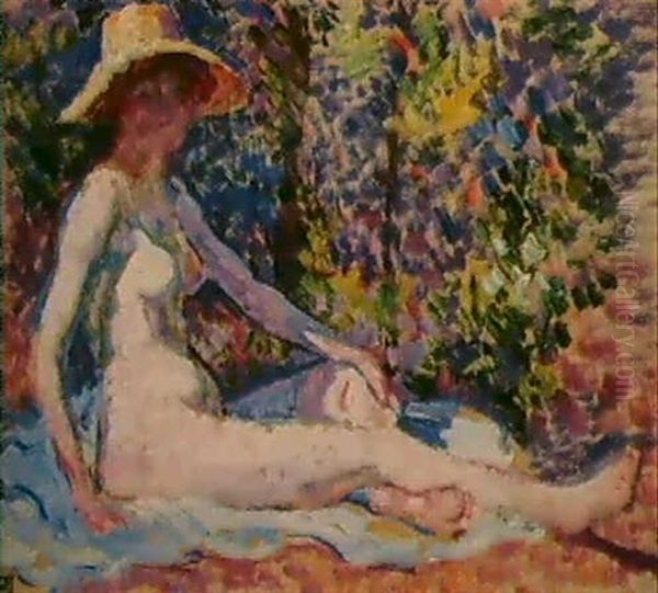 Nu Assis Au Chapeau Oil Painting by Theo van Rysselberghe