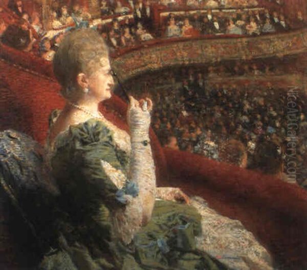 Madame Edmond Picard Dans Sa Loge Au Theatre De La Monnaie Oil Painting by Theo van Rysselberghe