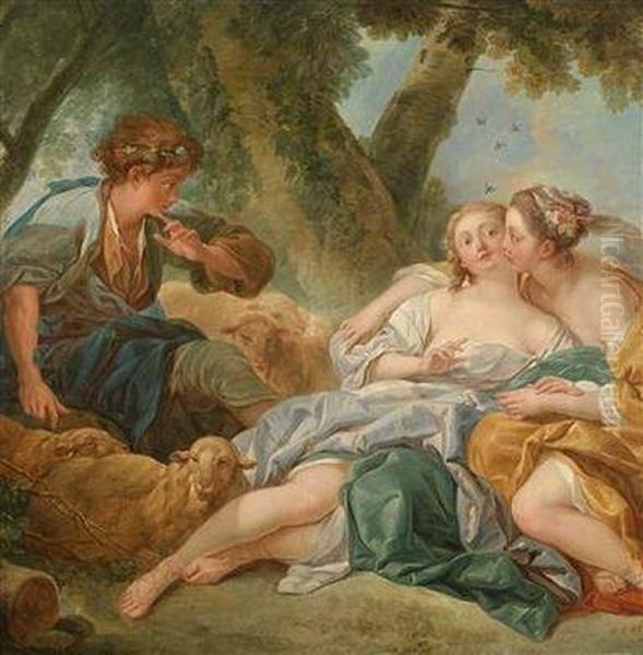 Silvia Freed From Pain By A Kiss From The Huntsman Oil Painting by Francois Boucher