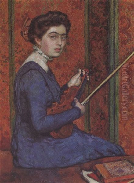 La Violoniste - Portrait De Renee Druet Oil Painting by Theo van Rysselberghe