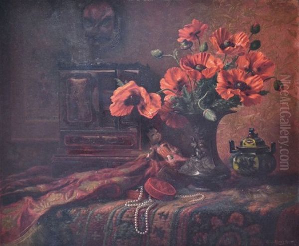 Nature Morte A La Poupee Japonaise Oil Painting by Edward van Ryswyck