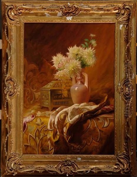 Nature Morte Aux Fleurs Et Au Coffret Oil Painting by Edward van Ryswyck