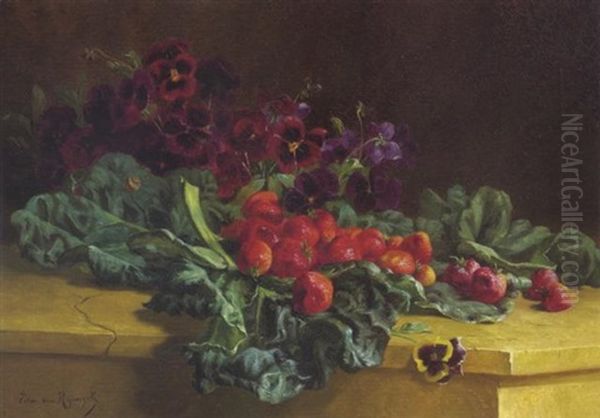 Stilleben Mit Stiefmutterchen Und Erdbeeren Oil Painting by Edward van Ryswyck